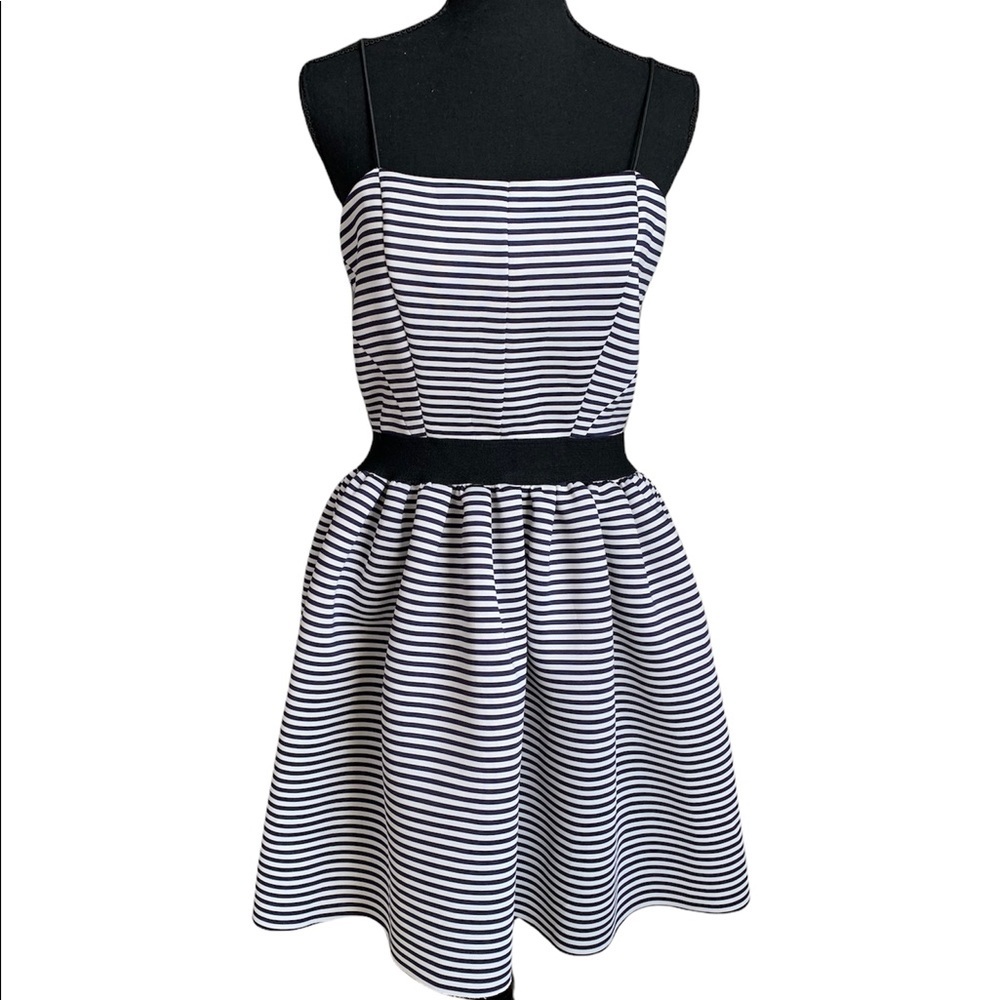 Love Edy Navy Blue and White Stripes Skater Spaghetti Strap Dress  Size Large